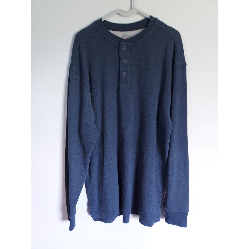 Red Head Blue Waffle Henley Shirt Mens Medium Thermal Long Sleeve